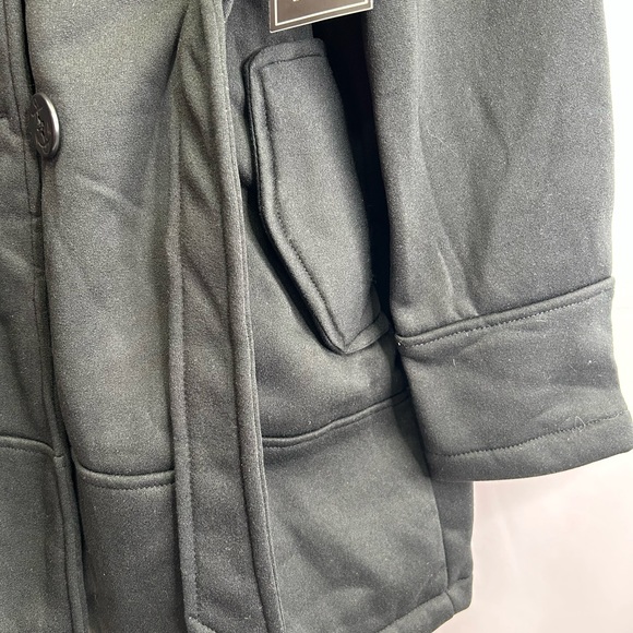 BIG CHILL | Black Double-Breasted Belted Fleece Trenchcoat (Size: M) - Picture 11 of 16